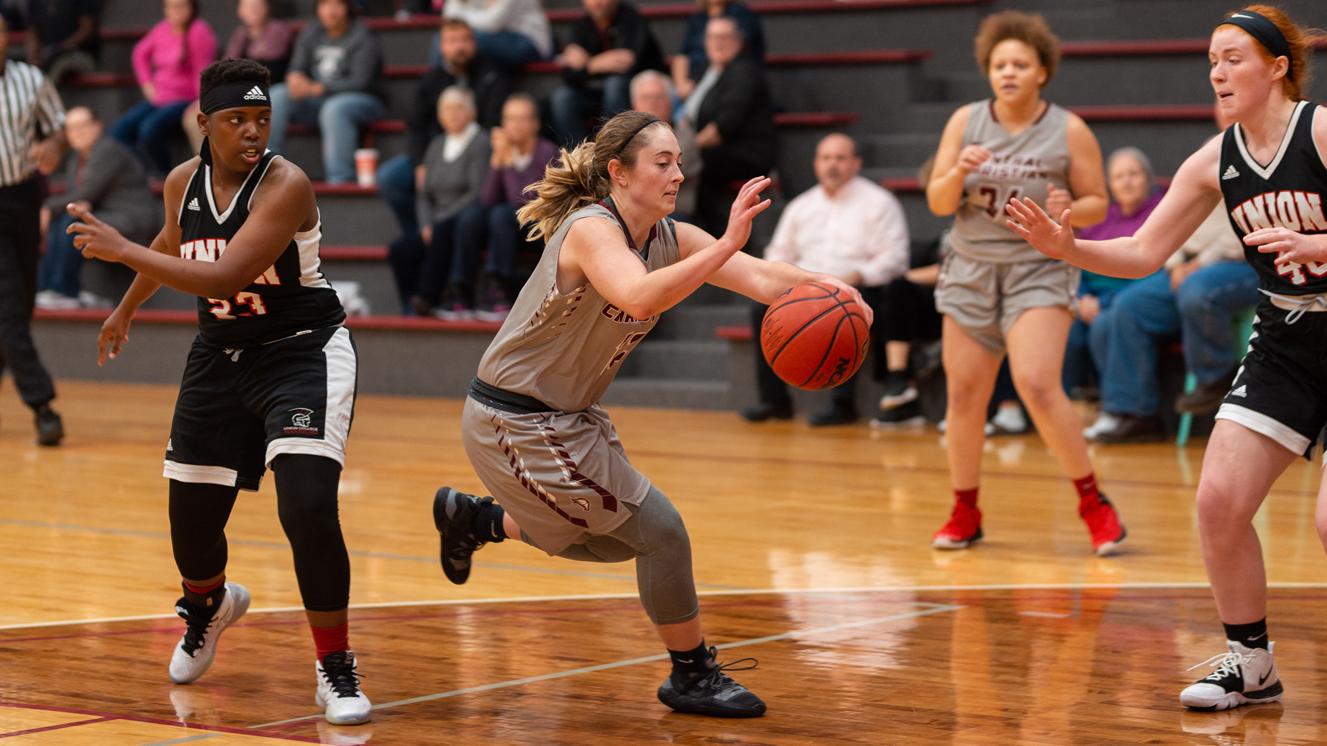 CCCB junior Autumn Gunter drives to the basket against Union College on Thursday, Nov. 7, 2019.