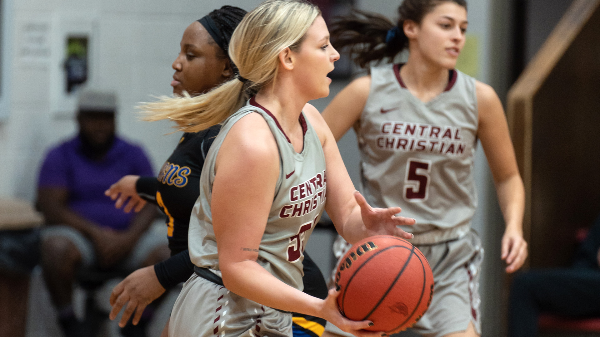 CCCB sophomore Kayla Koester scored seven points and grabbed six rebounds on Saturday during the Saints' 73-57 loss to Ozark Christian College.