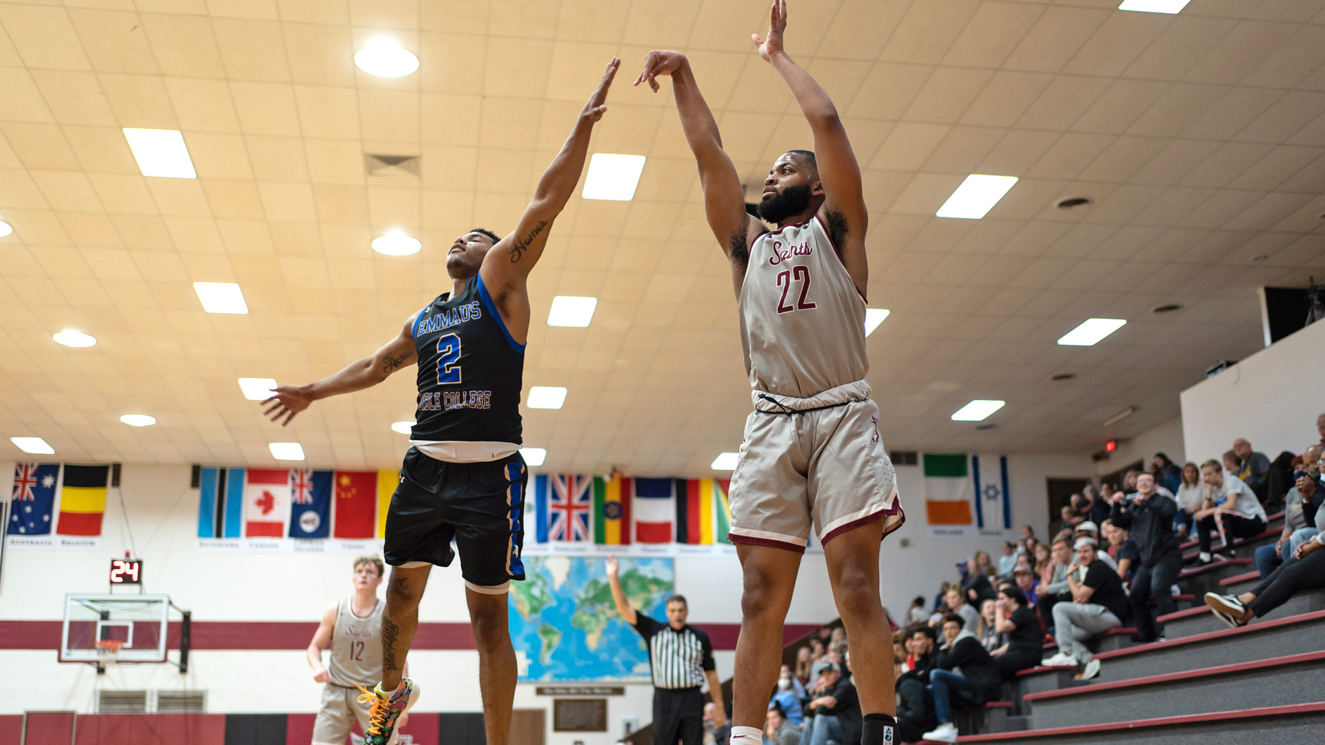 CCCB freshman Sam Adams sank five 3-pointers and scored 19 points in the Saints' 95-76 win over Ozark Christian College on Saturday.