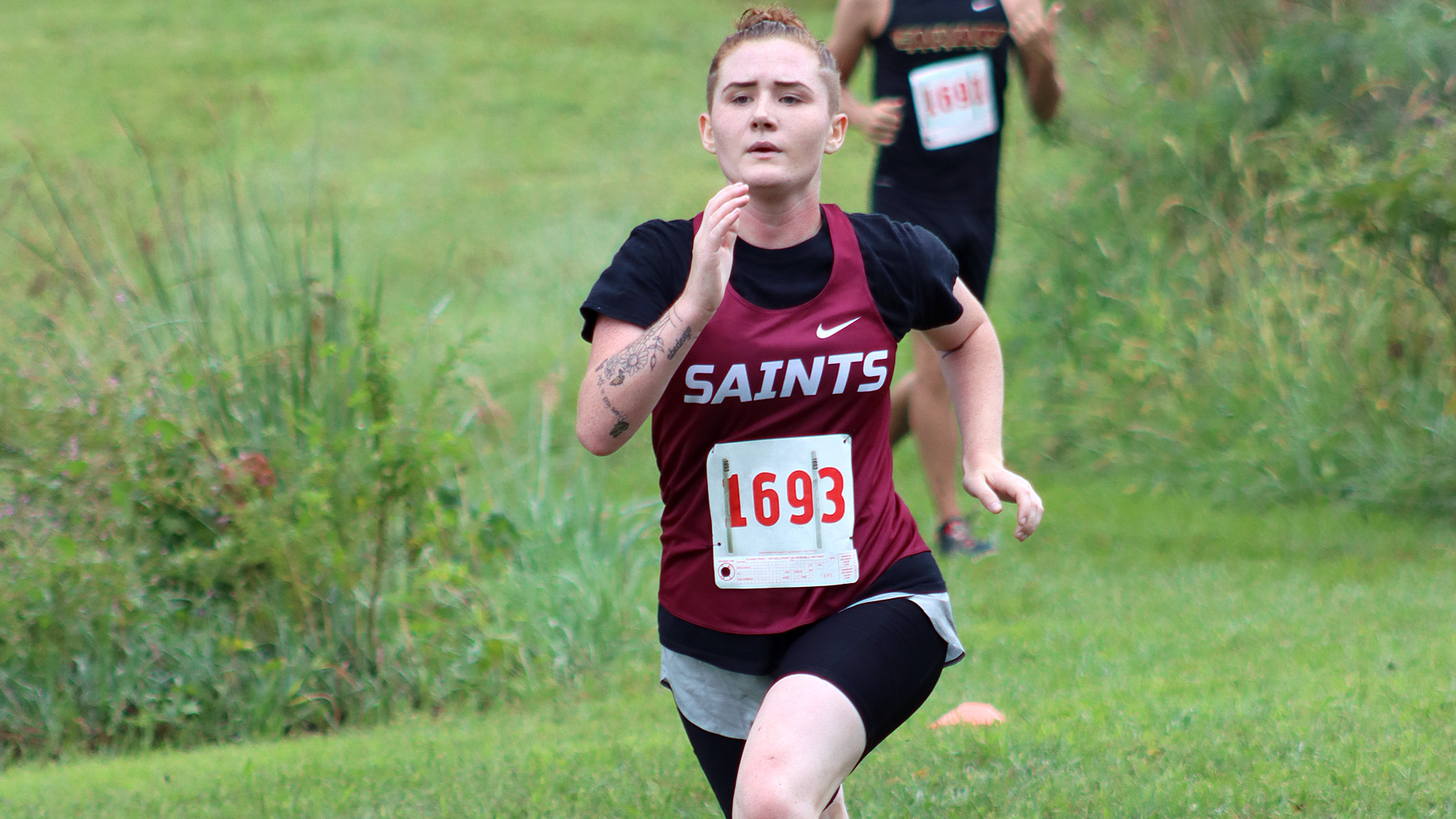 CCCB's Demi Huck sprints toward the finish lane on Saturday at the KCC Falcon Classic.