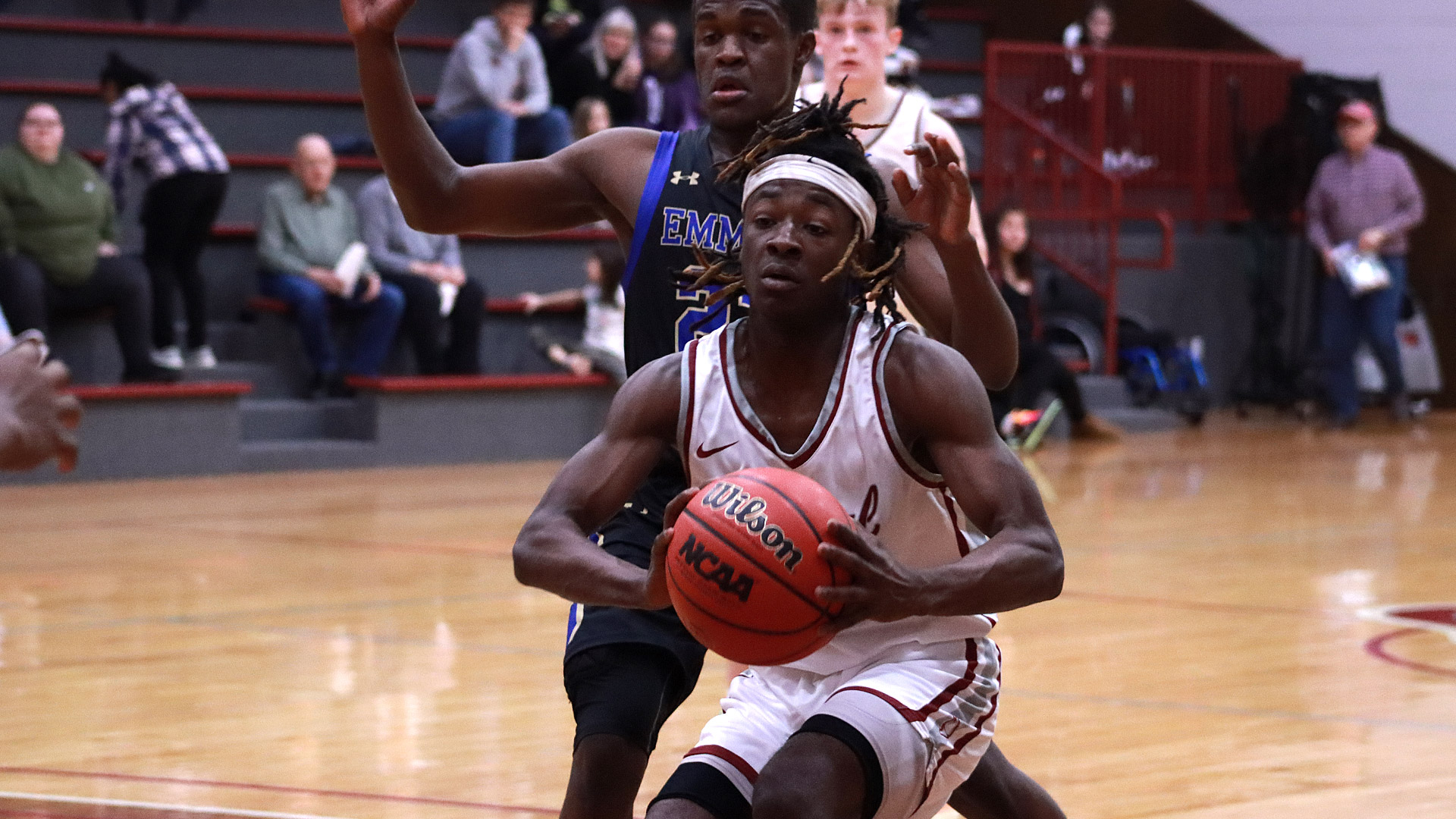 CCCB freshman Jamarey Larkin makes a pass during a game last Saturday in the Ferneau Center. The Saints host the 2022 MCCC Basktball Tournament, which begins on Thursday, Feb. 17 at CCCB in Moberly.
